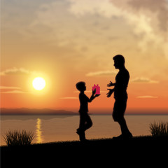 Fototapeta na wymiar Father and child silhouette
