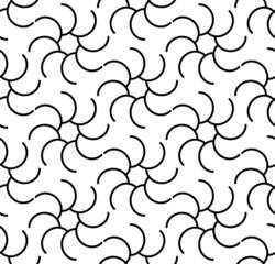 Black and white geometric seamless pattern with wavy line.