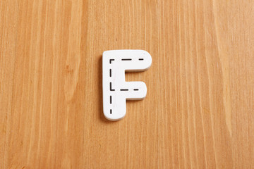 F, spell by woody puzzle letters with woody background