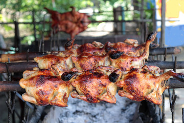 Grilled chicken in the market