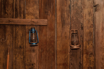 Oil lantern lamps on wall