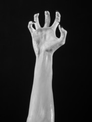 white hands of death with black nails, white death, white skin