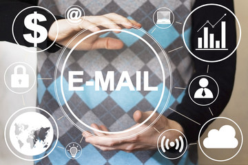 Businessman pressing messaging mail sending icon online