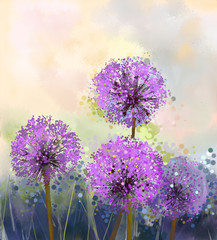 Oil painting Purple onion flower