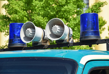 Sirens and emergency lights on the top of a vehicle
