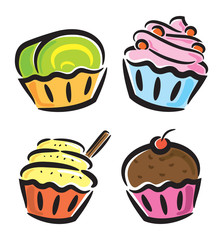 set of cupcake icon in doodle style