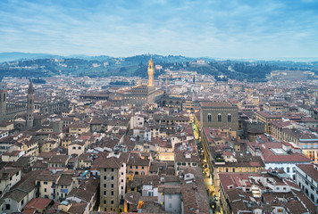 Wonderful view of Florence at sunset times. Aerial view from Cam