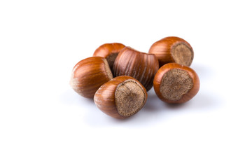 Hazelnuts on white