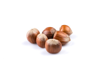Hazelnuts on white