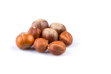 Hazelnuts on white