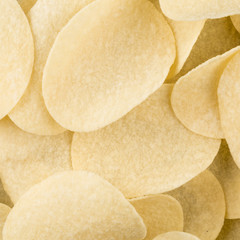 Prepared potato chips snack closeup view