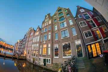 Buildings on canal in Amsterdam, Netherlands