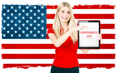 Woman with american national flag. Independence Day. Patriotic c