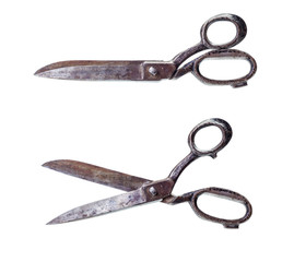 Isolated closed and open old scissors