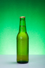 Wet green blank beer bottle