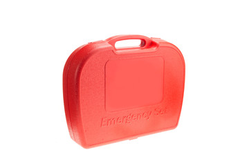 Red box of emergency set isolated on white
