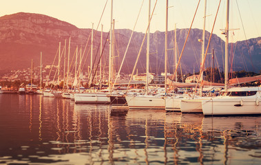 Yacht marina at sunset