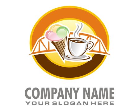 coffee, ice cream, and bridges logo image vector