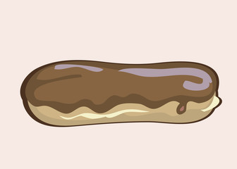 Eclair. delicious cream cake. Vector
