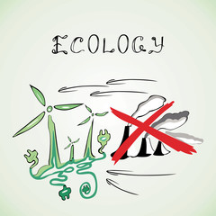 ecology windmills  factories crossed red lines