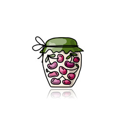 Jar with cherry jam, sketch for your design