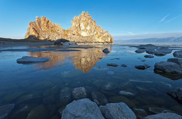 Baikal Lake. Shamanka Rock. Spring morning