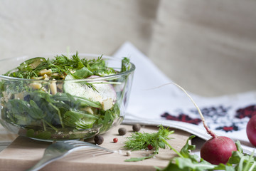 Salad: vegetables and herbs