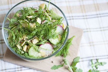 Salad: vegetables and herbs