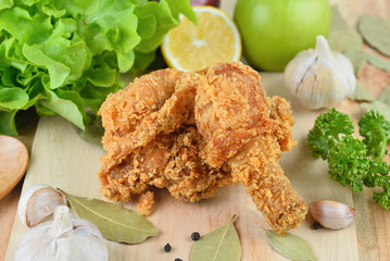 fried chicken on wooden  background