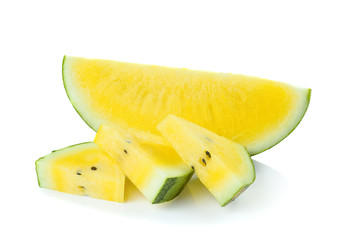Yellow watermelon  sliced on  white background