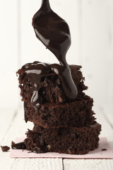 chocolate cake with chocolate sauce