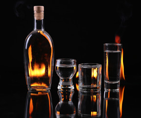 Stack of tequila on fire