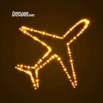 Glowing  airplane with neon. Vector illustration. Eps10