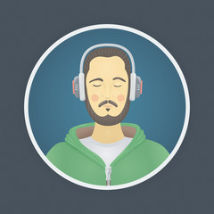 Bearded Man Listening to Music