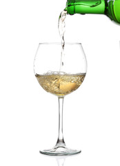 White wine bottle and two glasses. Isolated 