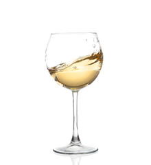 White wine bottle and two glasses. Isolated 