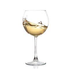 White wine bottle and two glasses. Isolated 