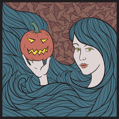 Vampire Girl With a Pumpkin.