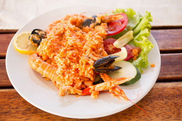  Delicious seafood serving on picnic table