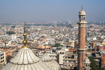 Obraz premium Panorama of Delhi Jama Masjid Mosque minaret