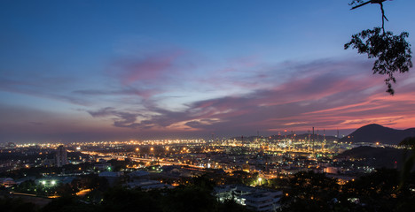Oil refinery power station at twilight