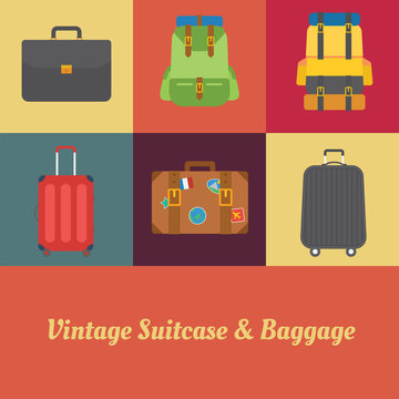 Suitcase, Luggage and Baggage in retro style
