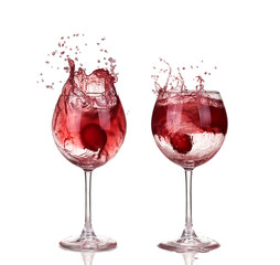 red wine swirling in a goblet wine glass, isolated 