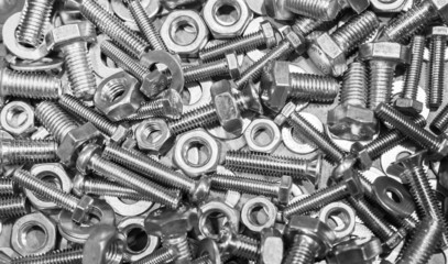 Shining bolts and nuts, photo background