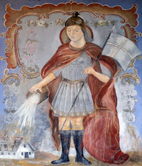 Saint Florian painting on the facade of the house in Bad Ischl, Austria - obrazy, fototapety, plakaty