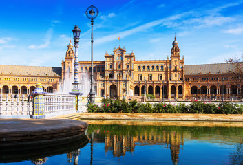 Day sunny view of Plaza de Espana. Seville - obrazy, fototapety, plakaty
