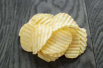 rippled organic chips on wooden table