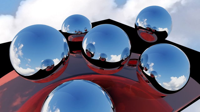 Abstract screensaver 3d with sphere and sky.