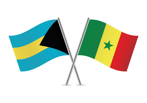 Bahamian and Senegalese flags. Vector illustration.
