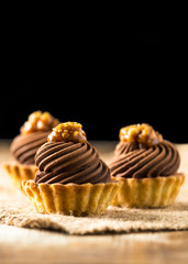 chocolate and caramel small tart homemade